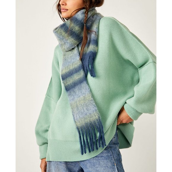 🎉LAST CHANCE🎉 FREE PEOPLE Sweet Valley Stripe Skinny Scarf / Moss - Picture 2 of 7